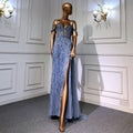 Serene Hill Blue Mermaid Sexy Spaghetti Straps High Split Evening Dresses Gowns Luxury Beaded 2024 For Women Party LA71571
