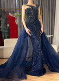 Luxury Dubai &nbsp; Nude Mermaid Green Evening Gown with Elegant One Shoulder Overskirt for Formal Occasion&nbsp;