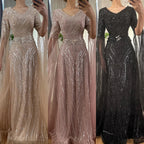 Luxury Dubai Caramel A-Line Beaded Evening Dress with Cape Sleeves