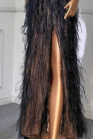 Feathers Mermaid Silver Gray Evening Dress Formal Party Gown LA70623A