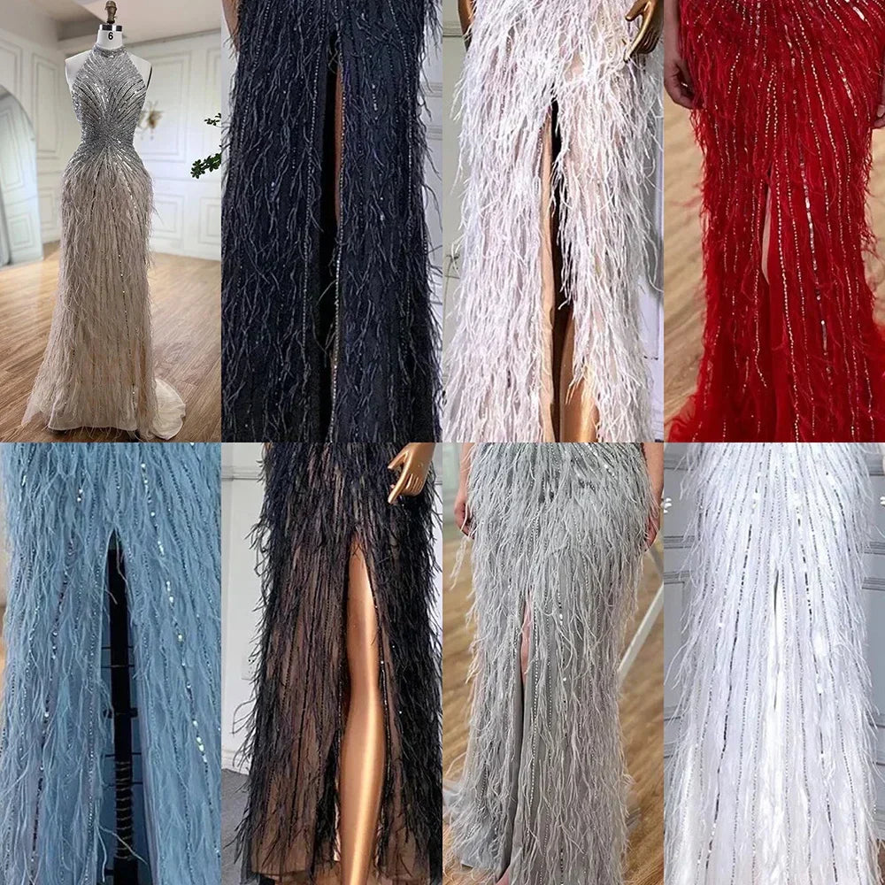 Feathers Mermaid Silver Gray Evening Dress Formal Party Gown LA70623A