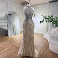 Feathers Mermaid Silver Gray Evening Dress Formal Party Gown LA70623A