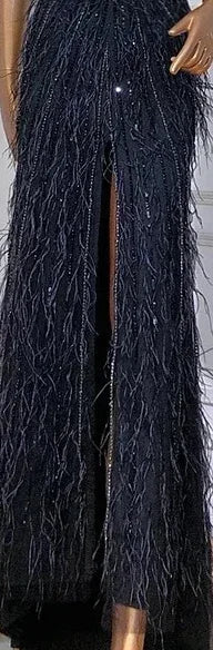Feathers Mermaid Silver Gray Evening Dress Formal Party Gown LA70623A