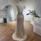 Feathers Mermaid Silver Gray Evening Dress Formal Party Gown LA70623A