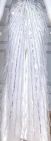 Feathers Mermaid Silver Gray Evening Dress Formal Party Gown LA70623A