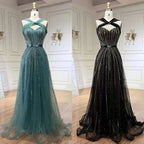 Serene Hill Dubai Turquoise Spaghetti Strap Mermaid Luxury Beaded Evening Dresses Gowns For Women Wedding Party