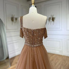 Serene Hill Gold Mermaid Elegant One Shoulder Overskirt Beaded Luxury Evening Dresses Gowns 2025 For Women Wedding Party&nbsp;