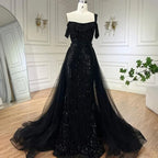 Serene Hill Gold Mermaid Elegant One Shoulder Overskirt Beaded Luxury Evening Dresses Gowns 2025 For Women Wedding Party&nbsp;