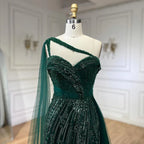 Luxury Green One Shoulder Mermaid Evening Dress with Cape