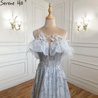 Serene Hill Grey A-Line Sexy Evening Dresses Gowns 2024 Beaded Feather Sparkle Formal Women Party LA71328 Featured