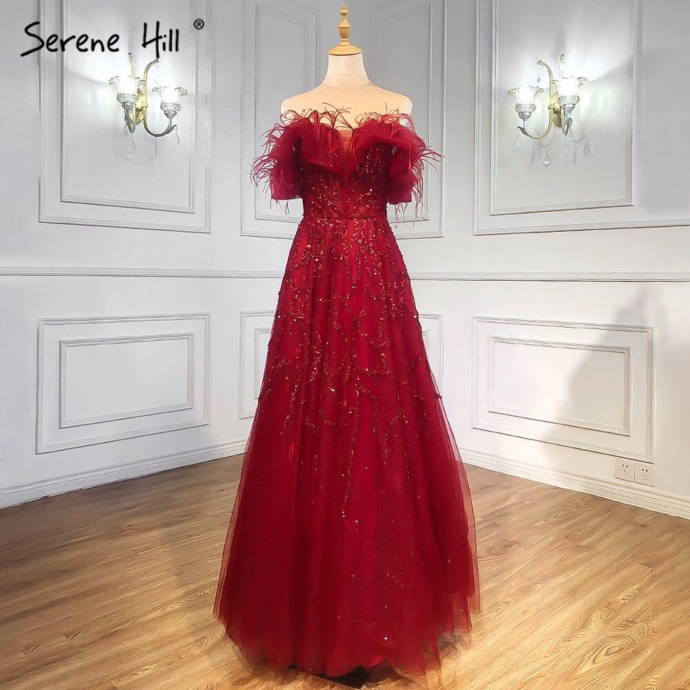 Serene Hill Grey A-Line Sexy Evening Dresses Gowns 2024 Beaded Feather Sparkle Formal Women Party LA71328 Featured