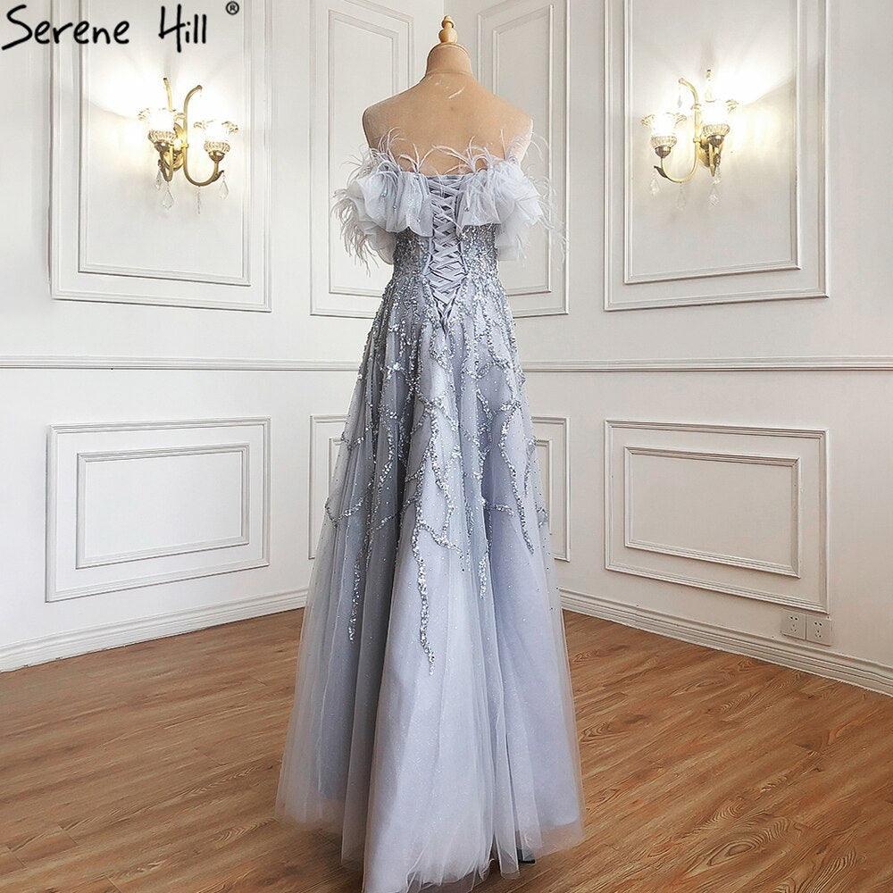 Serene Hill Grey A-Line Sexy Evening Dresses Gowns 2024 Beaded Feather Sparkle Formal Women Party LA71328 Featured