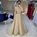 Serene Hill Grey Beaded Sparkle A-Line Evening Dresses Gowns 2024 Half Sleeves Luxury For Women Party LA71378