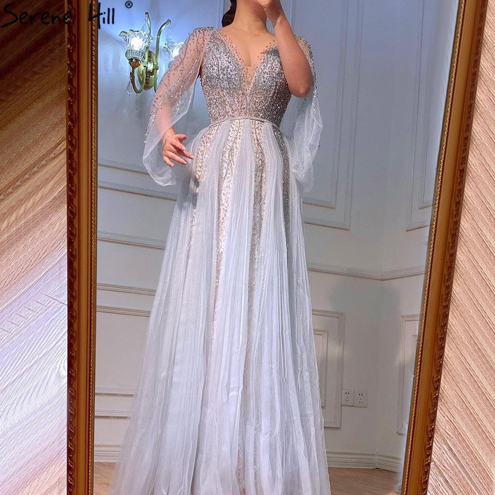 Serene Hill Grey Luxury A-Line Sexy Evening Dresses Gowns Diamond Beaded Elegant 2024 For Women Party LA70788