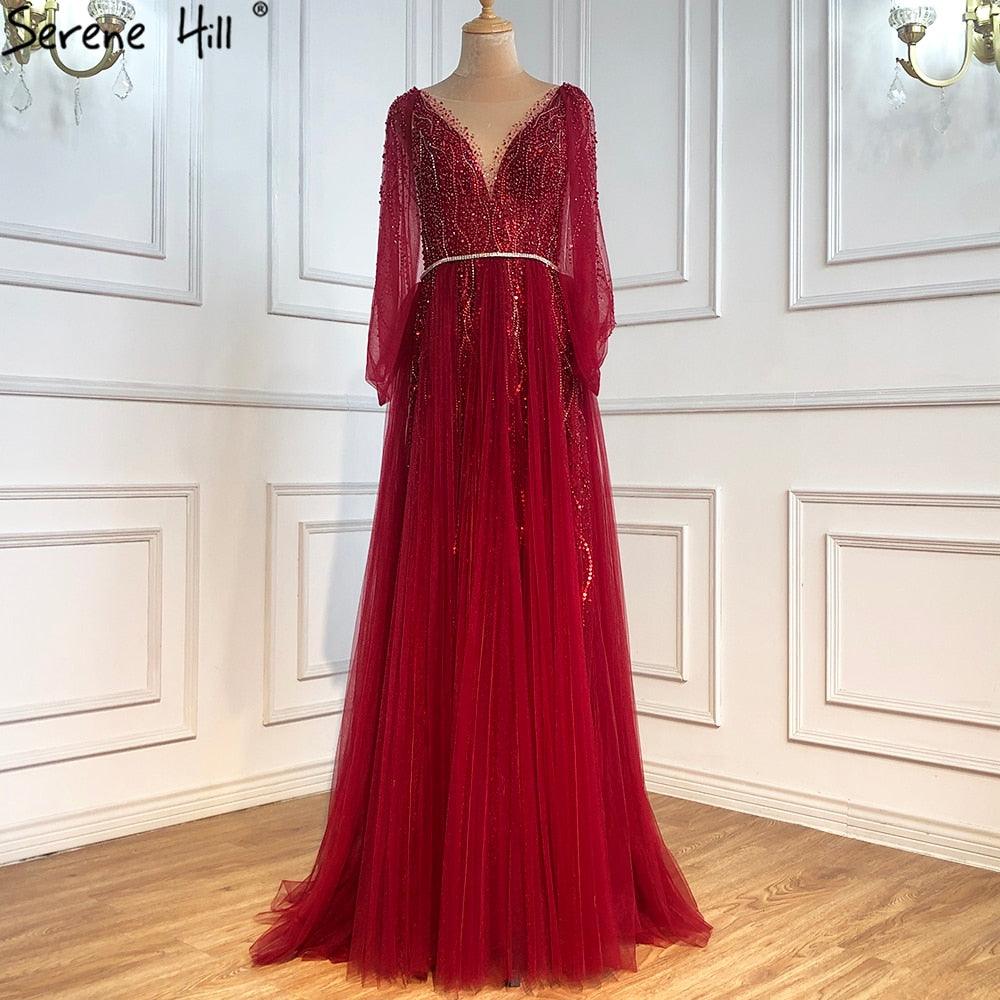 Serene Hill Grey Luxury A-Line Sexy Evening Dresses Gowns Diamond Beaded Elegant 2024 For Women Party LA70788