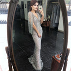 Serene Hill Grey Mermaid Luxury Sparkle Evening Dresses Gowns Elegant Beading Crystal Sexy For Women Party LA70847