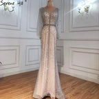 Serene Hill Grey Mermaid Luxury Sparkle Evening Dresses Gowns Elegant Beading Crystal Sexy For Women Party LA70847