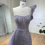 Serene Hill Lilac Elegant One Shoulder High Split Mermaid Beaded Evening Dresses Gowns For Women Wedding Party 2024 LA72277