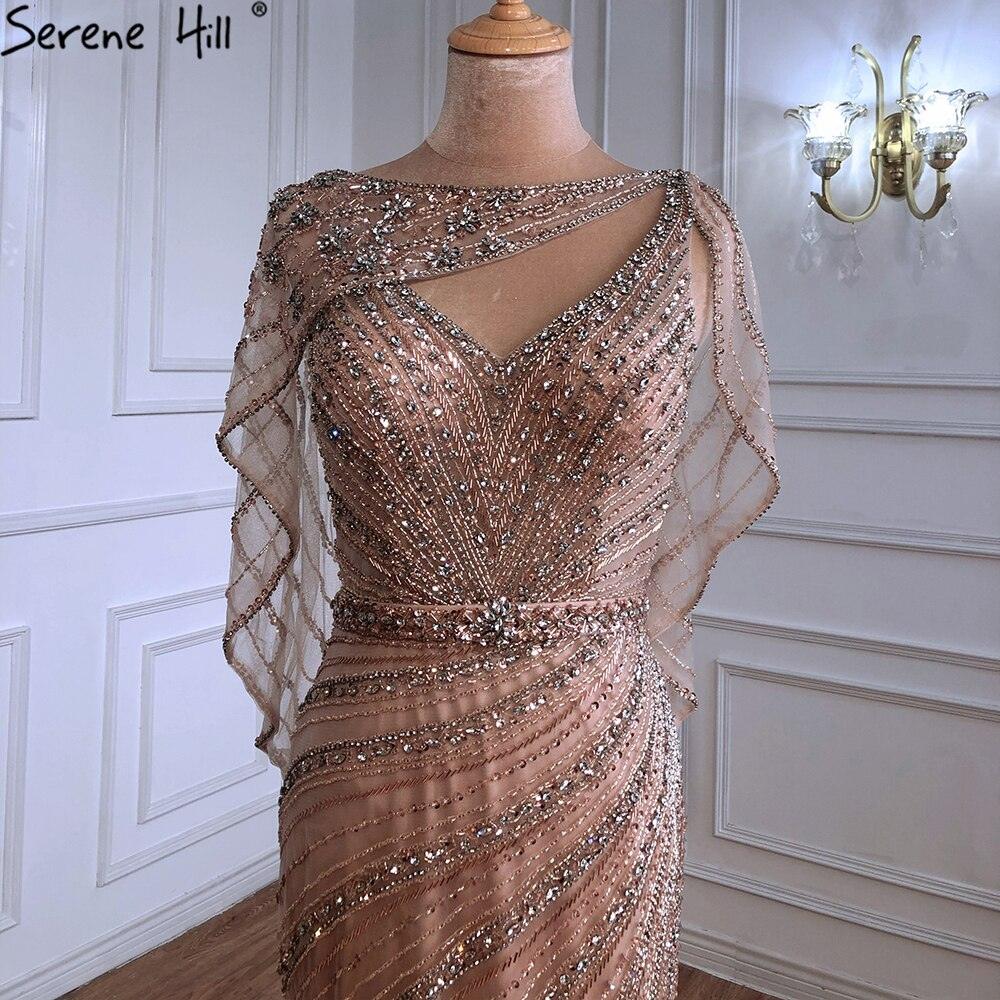 Serene Hill Luxury Mermaid Gold Evening Dresses Gowns 2024 Beading Diamond Sparkle Elegant For Women Party  LA70910