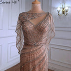 Serene Hill Luxury Mermaid Gold Evening Dresses Gowns 2024 Beading Diamond Sparkle Elegant For Women Party  LA70910