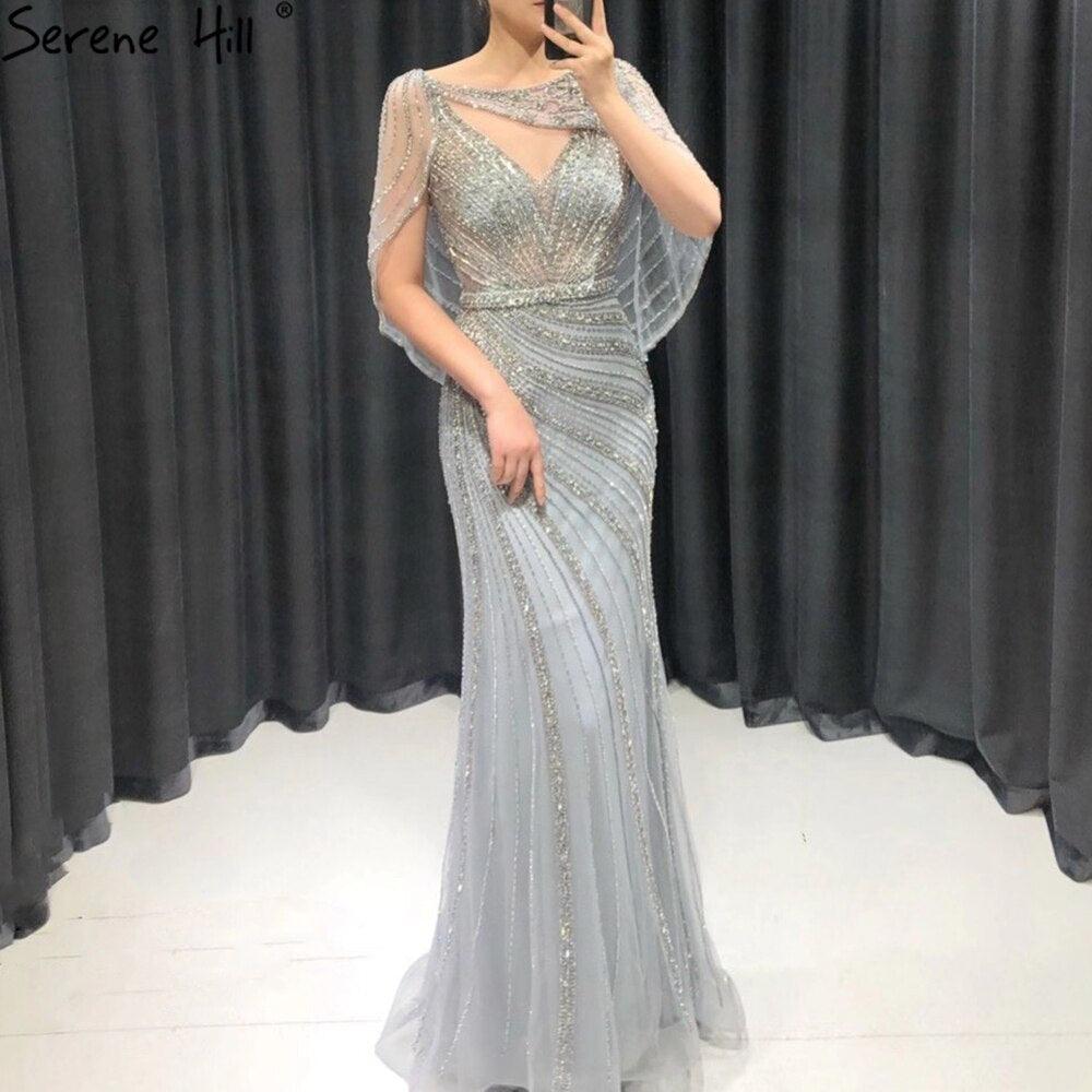 Serene Hill Luxury Mermaid Gold Evening Dresses Gowns 2024 Beading Diamond Sparkle Elegant For Women Party  LA70910