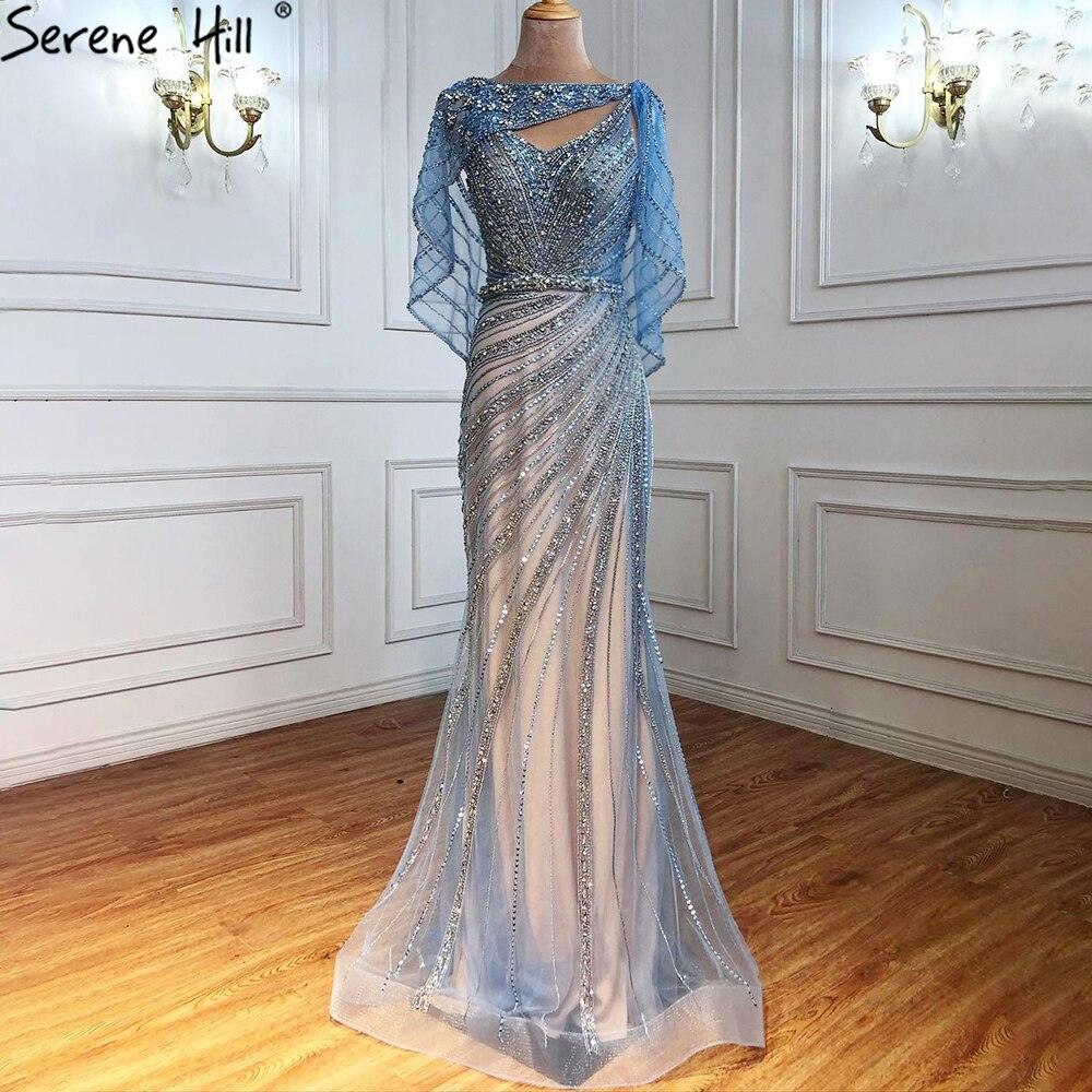 Serene Hill Luxury Mermaid Gold Evening Dresses Gowns 2024 Beading Diamond Sparkle Elegant For Women Party  LA70910