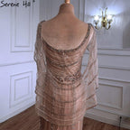 Serene Hill Luxury Mermaid Gold Evening Dresses Gowns 2024 Beading Diamond Sparkle Elegant For Women Party  LA70910