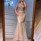 Serene Hill Luxury Mermaid Gold Evening Dresses Gowns 2024 Beading Diamond Sparkle Elegant For Women Party  LA70910