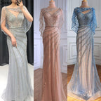 Serene Hill Luxury Mermaid Gold Evening Dresses Gowns 2024 Beading Diamond Sparkle Elegant For Women Party  LA70910