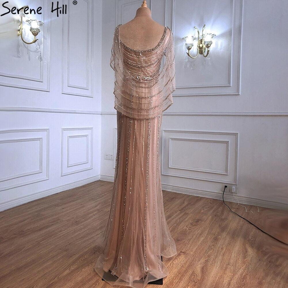 Serene Hill Luxury Mermaid Gold Evening Dresses Gowns 2024 Beading Diamond Sparkle Elegant For Women Party  LA70910