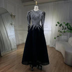 Serene Hill Muslim Black A-Line Midi Luxury Beaded Ankle Length Evening Dresses Gowns 2024 For Women Party LA71290