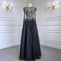 Serene Hill Muslim Black A-Line Midi Luxury Beaded Ankle Length Evening Dresses Gowns 2024 For Women Party LA71290