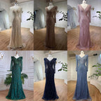 Serene Hill Muslim Blue Elegant Mermaid Beaded Arabic Luxury Evening Dress for Womenes Gowns Wedding Party 2024 LA71931
