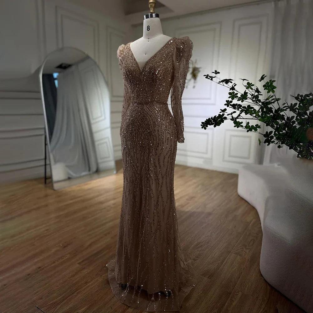 Serene Hill Muslim Blue Elegant Mermaid Beaded Arabic Luxury Evening Dress for Womenes Gowns Wedding Party 2024 LA71931