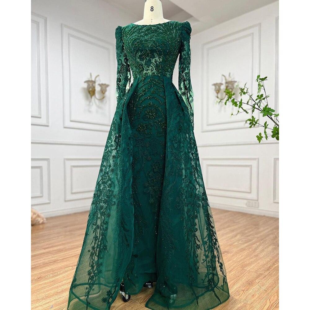 Serene Hill Muslim Luxury Green Mermaid Evening Dress with Overskirt  Arabic  For Women Wedding Party 2024 LA71610A