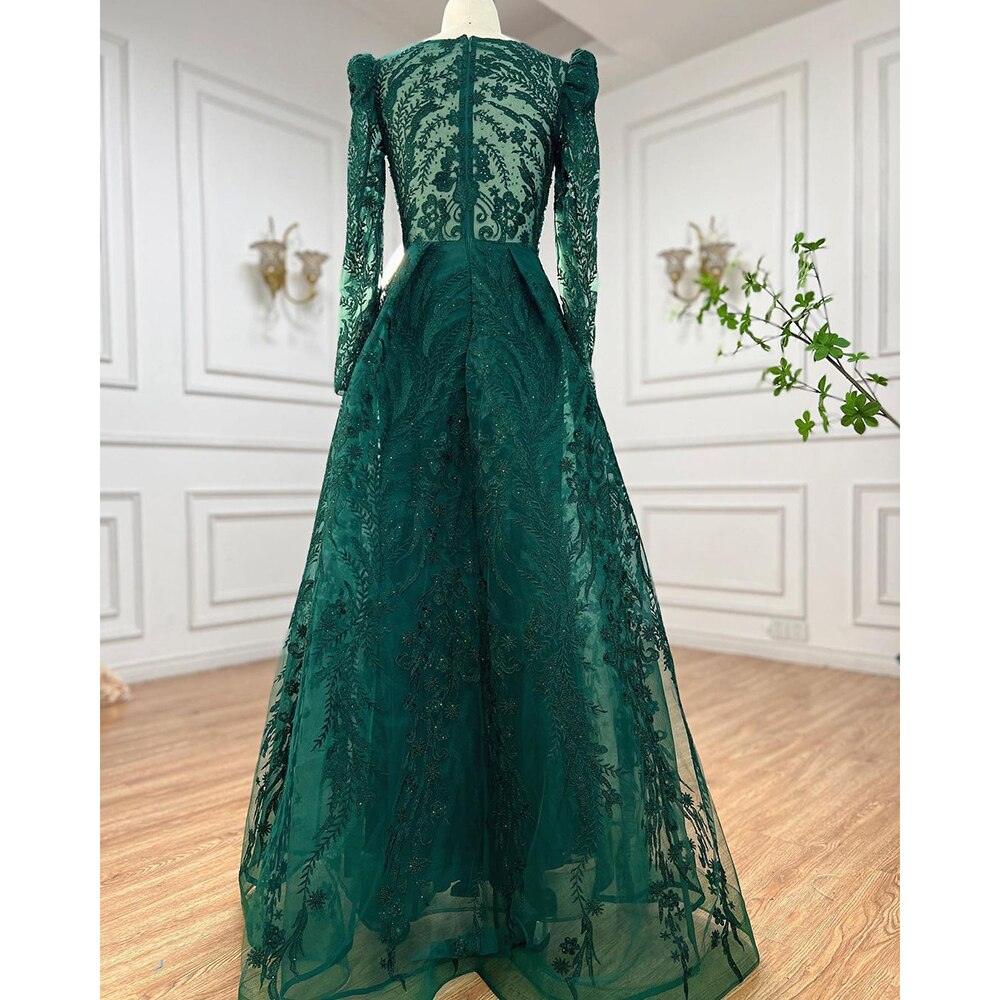 Serene Hill Muslim Luxury Green Mermaid Evening Dress with Overskirt  Arabic  For Women Wedding Party 2024 LA71610A