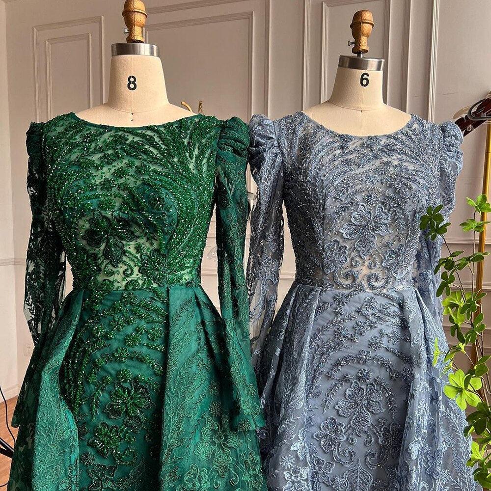 Serene Hill Muslim Luxury Green Mermaid Evening Dress with Overskirt  Arabic  For Women Wedding Party 2024 LA71610A