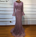 On Sale No Return No Refund Serene Hill Muslim Pink Mermaid Luxury Lace Beaded Pearls Long Sleeves Evening Dress Formal Party Gown 2024 Plus Size LA60813