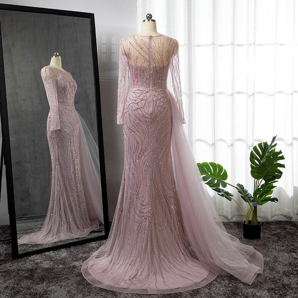 Serene Hill Pink Mermaid With Skirt Long Evening Dresses Gowns O-Neck Elegant Beaded Luxury For Women Party LA71673
