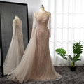 Serene Hill Pink Mermaid With Skirt Long Evening Dresses Gowns O-Neck Elegant Beaded Luxury For Women Party LA71673