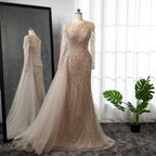 Serene Hill Pink Mermaid With Skirt Long Evening Dresses Gowns O-Neck Elegant Beaded Luxury For Women Party LA71673
