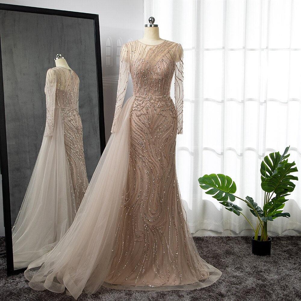 Serene Hill Pink Mermaid With Skirt Long Evening Dresses Gowns O-Neck Elegant Beaded Luxury For Women Party LA71673