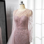 Serene Hill Pink Mermaid With Skirt Long Evening Dresses Gowns O-Neck Elegant Beaded Luxury For Women Party LA71673