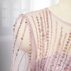Serene Hill Pink Mermaid With Skirt Long Evening Dresses Gowns O-Neck Elegant Beaded Luxury For Women Party LA71673