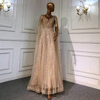 Serene Hill Nude Arabic Luxury Cape Sleeves Evening Dresses Gowns A-Line Beaded Sexy 2024 For Women Party LA71567
