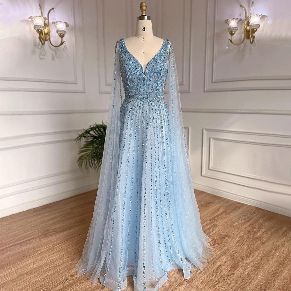 Serene Hill Nude Arabic Luxury Cape Sleeves Evening Dresses Gowns A-Line Beaded Sexy 2024 For Women Party LA71567