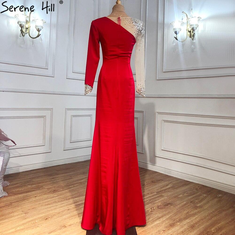 Serene Hill Red Satin Mermaid Evening Dresses Gowns 2024 Elegant Beaded Sexy For Women Wedding Party LA71152