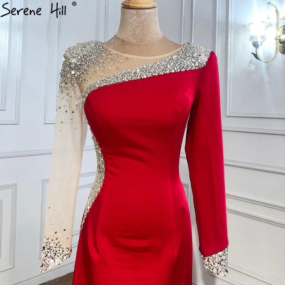Serene Hill Red Satin Mermaid Evening Dresses Gowns 2024 Elegant Beaded Sexy For Women Wedding Party LA71152