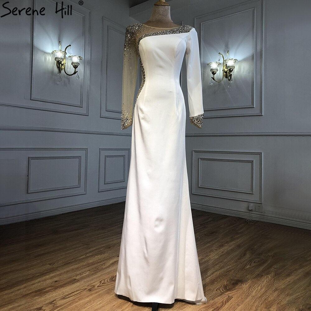Serene Hill Red Satin Mermaid Evening Dresses Gowns 2024 Elegant Beaded Sexy For Women Wedding Party LA71152