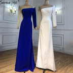 Serene Hill Red Satin Mermaid Evening Dresses Gowns 2024 Elegant Beaded Sexy For Women Wedding Party LA71152